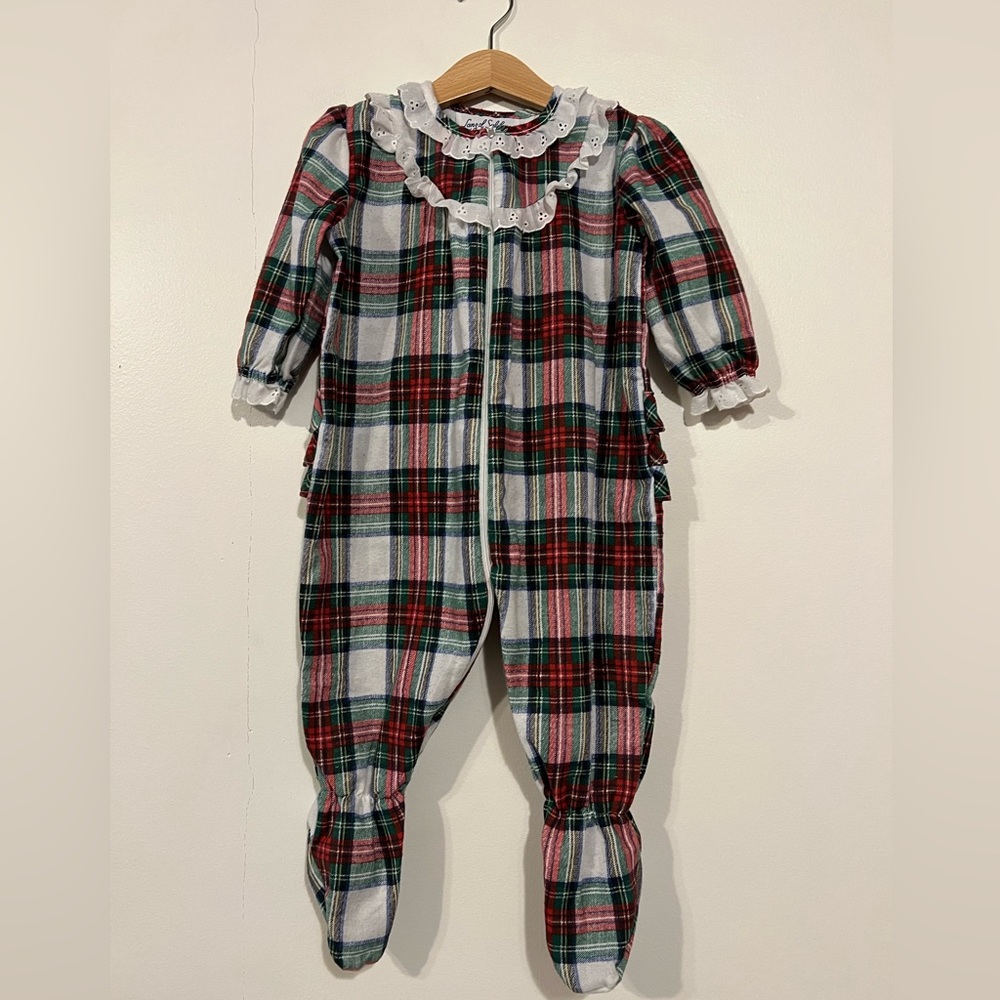 Plaid Kids Pajamas with Ruffle Trim